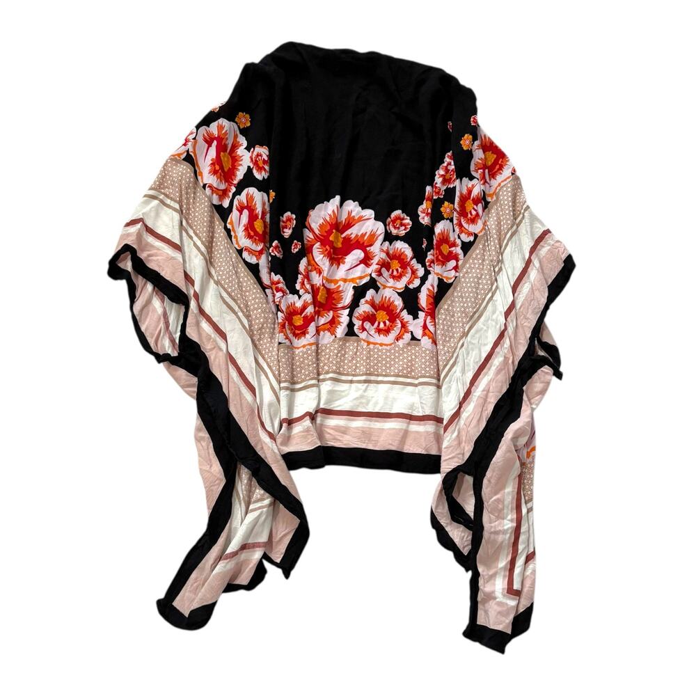 Steve Madden Kimono Wrap - Beautiful Black White Vibrant Floral Shawl - EUC